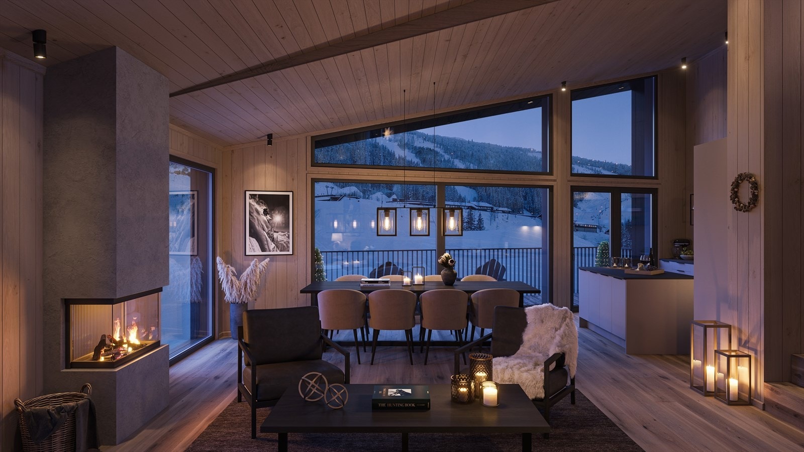 Kun 2 leiligheter igjen med utsikt mot skianlegget. Leilighet 207 har flat himling. Illustrasjon fra toppleilighet 505 (solgt). Galleribilde