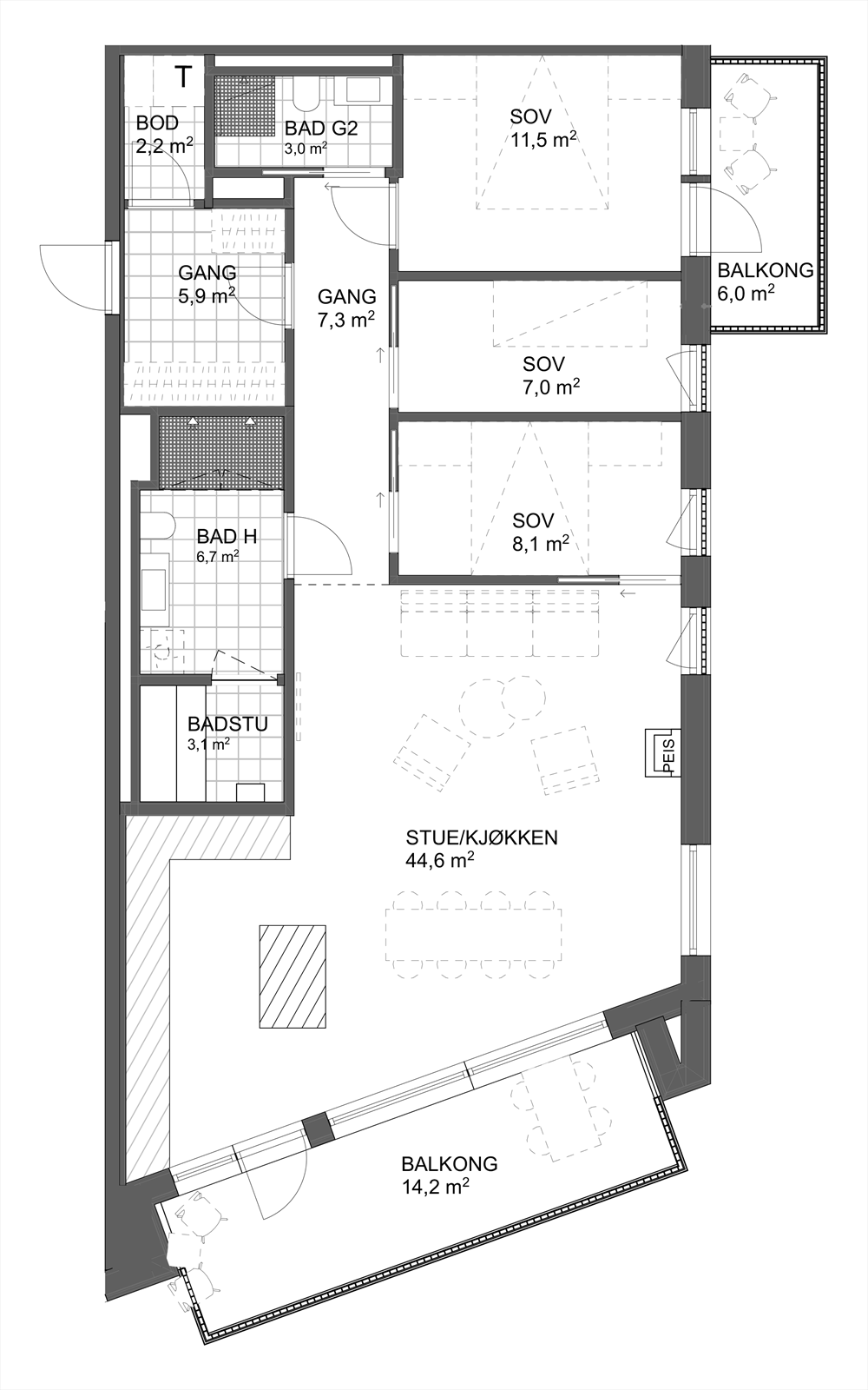 Planløsning leilighet 207. Galleribilde