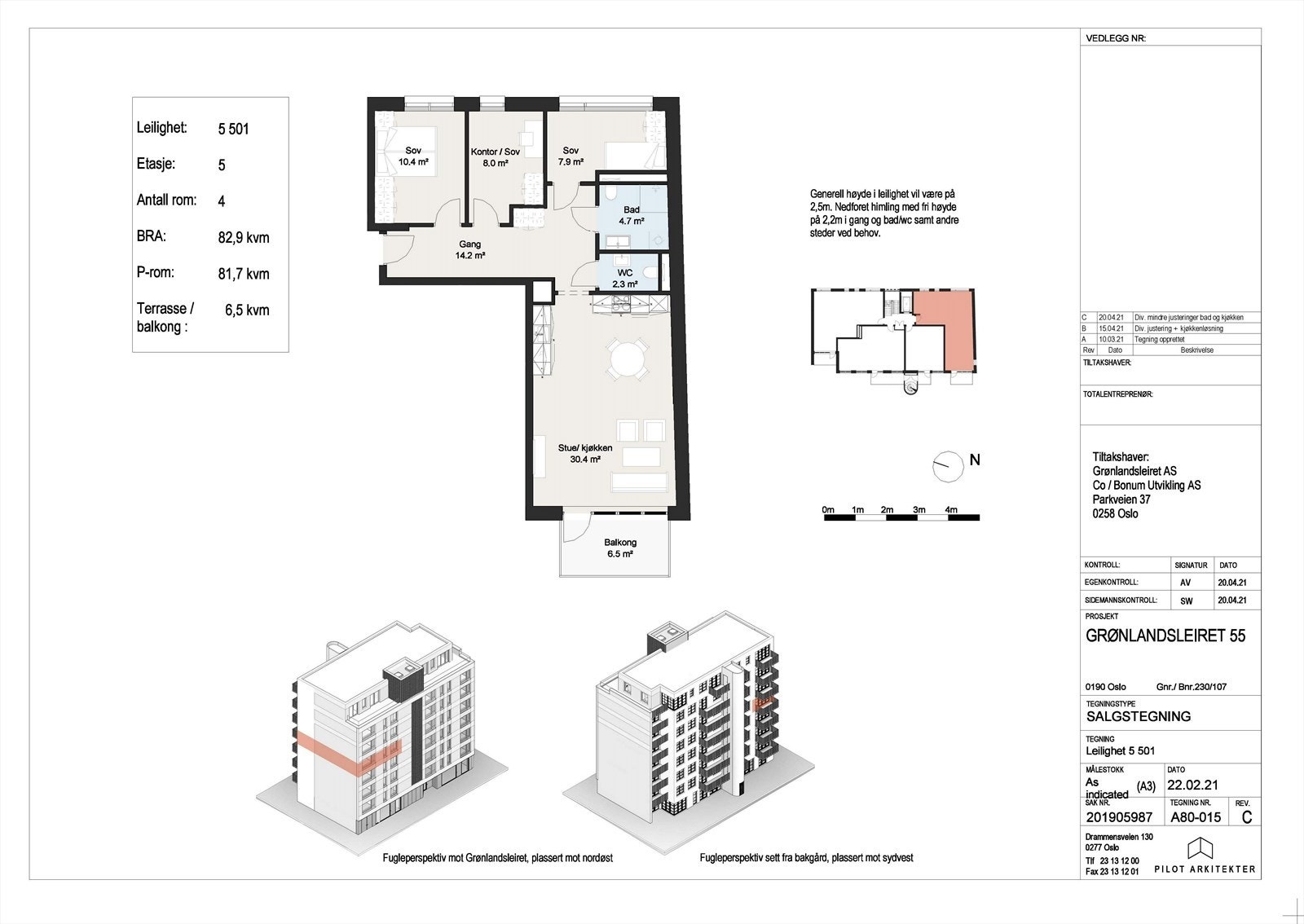 Plantegning som viser leilighetens plassering i bygget Galleribilde