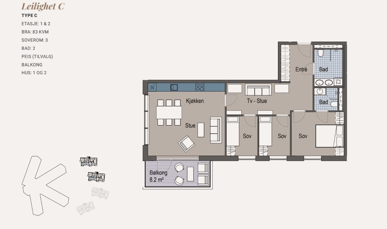 Plantegning leilighet 413. Galleribilde