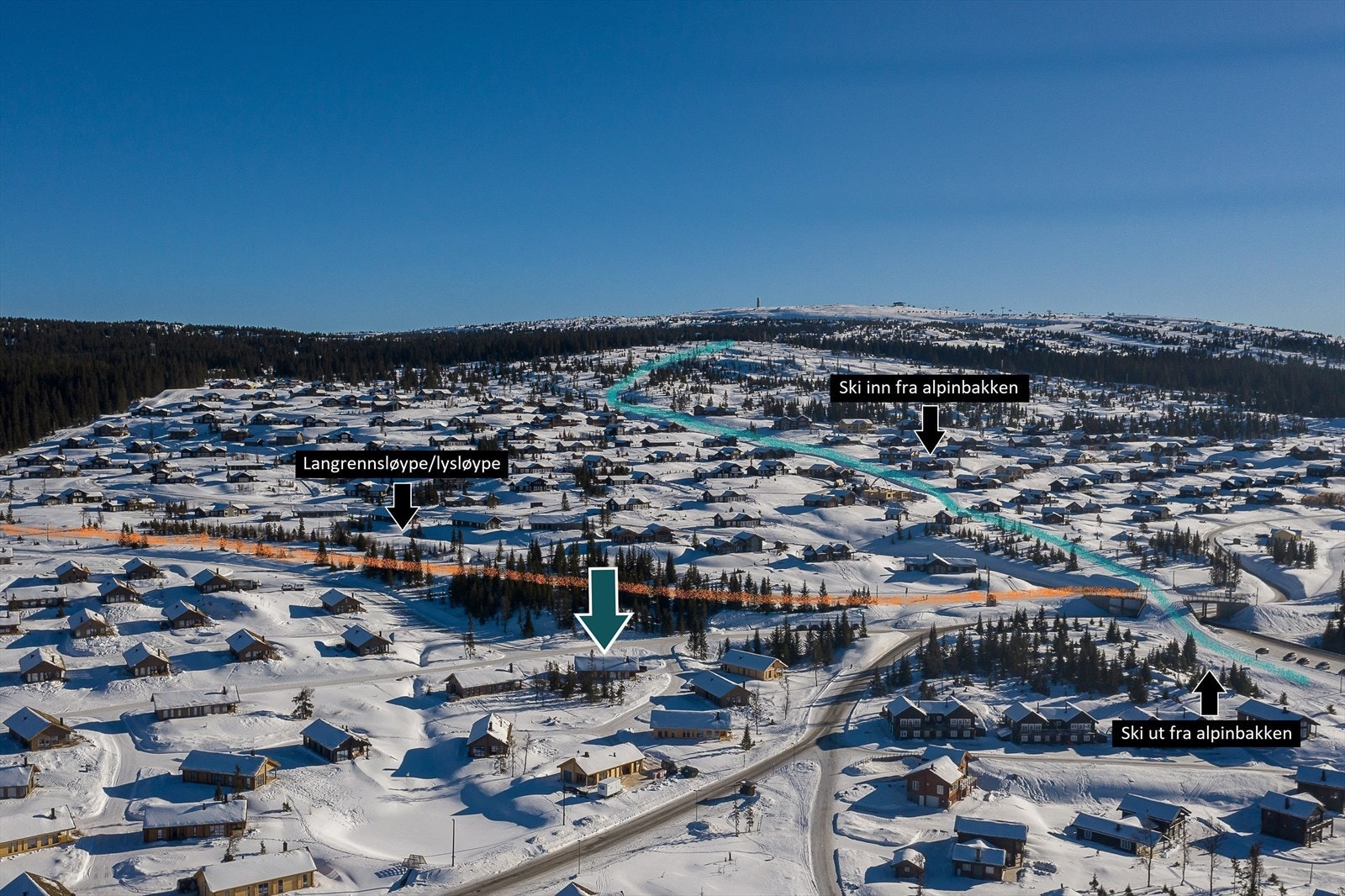 Hytta ligger sentralt plassert med langrennsløyper og tilfartsløyper til/fra alpinbakken nesten rett utenfor døren. Galleribilde