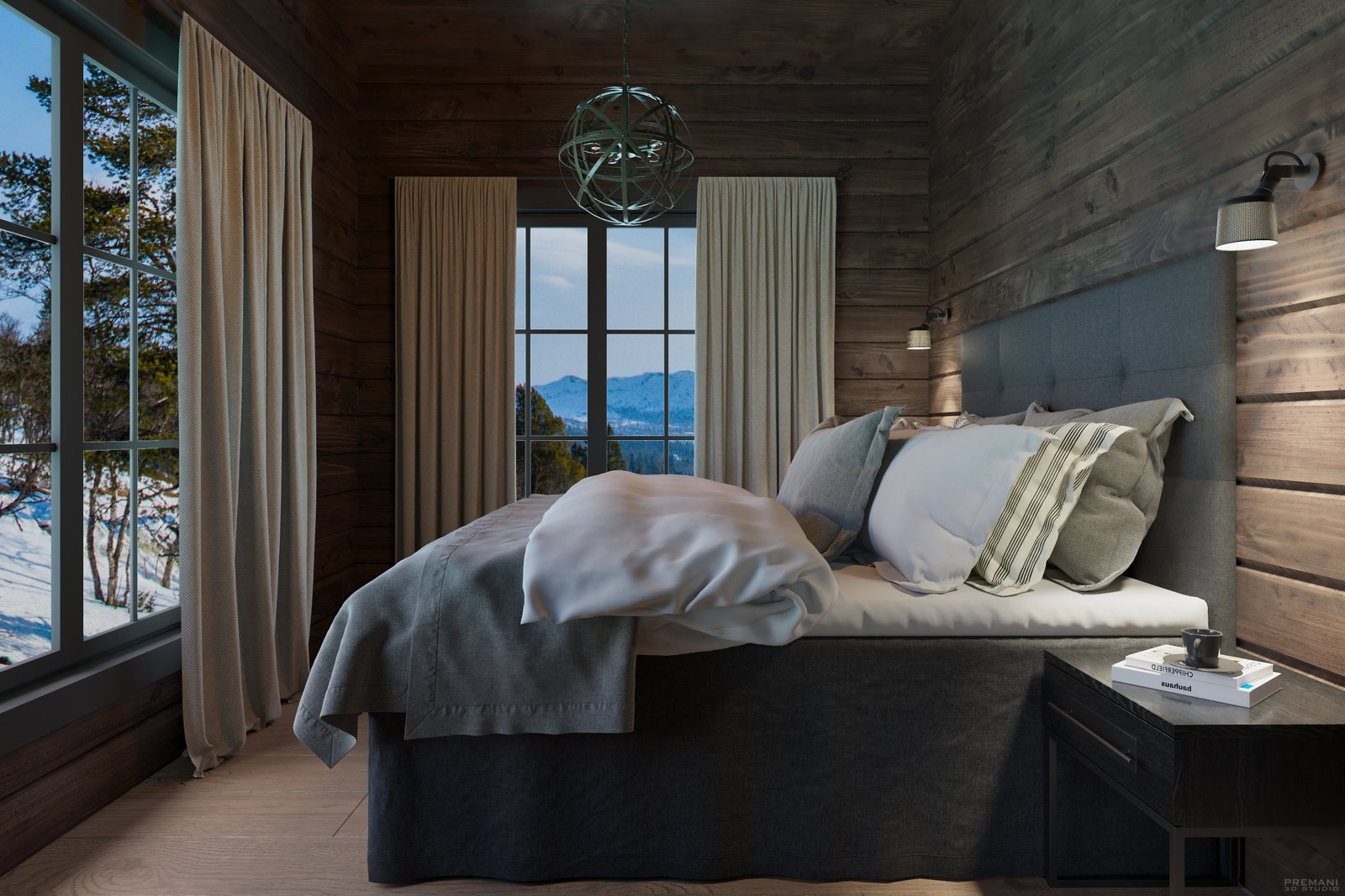 Hovedsoverom med eget bad og to vinduer for gjennomgående lys, modell Uvdal i Fjellsnaret fra Kvalitetshytter AS Galleribilde