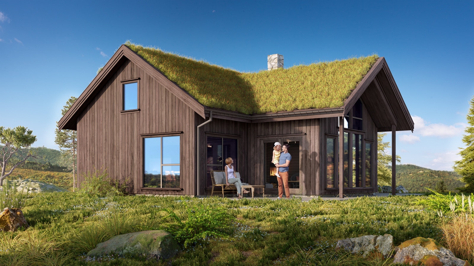 Dette er en veldig praktisk og flott hytte. Den har masse vinduer, og utrolig god plass og komfort, bl.a. en egen SKISTALL. Vennligst studer de vedlagte tegningene for flere detaljer om den praktiske planløsningen.
Bildet er en illustrasjon. Galleribilde
