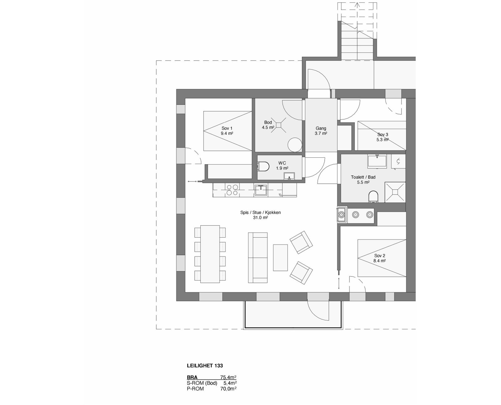 Plantegning leilighet 133, 3.etg. Galleribilde