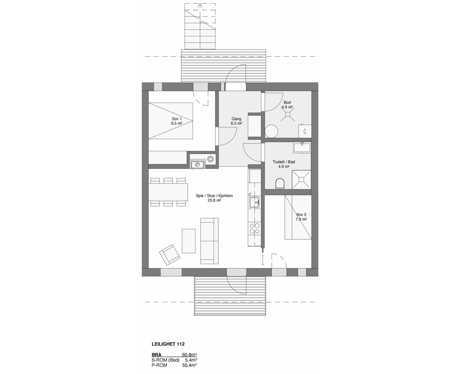 Plantegning leilighet 112, 1 etg. som er priset i annonsen Galleribilde