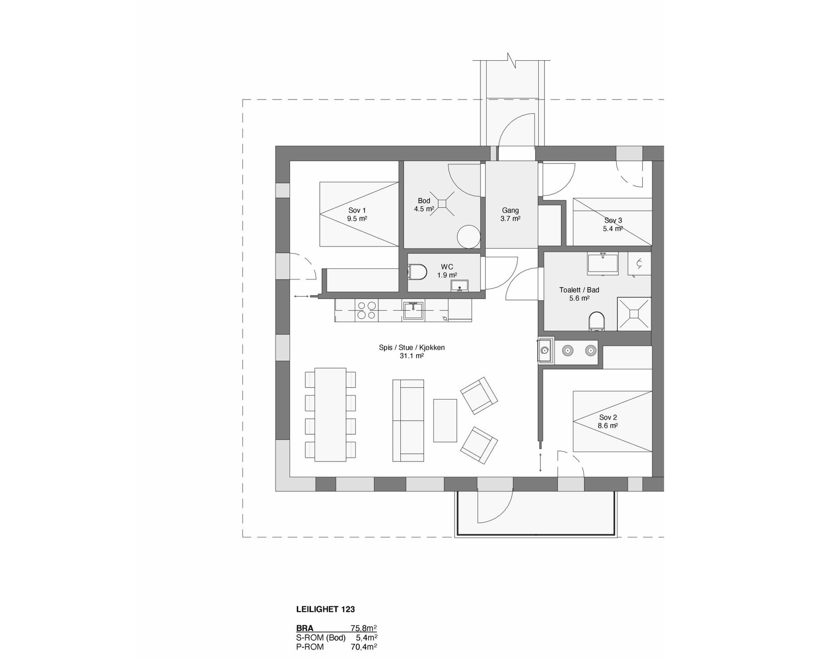 Plantegning leilighet 123, 2.etg. Galleribilde