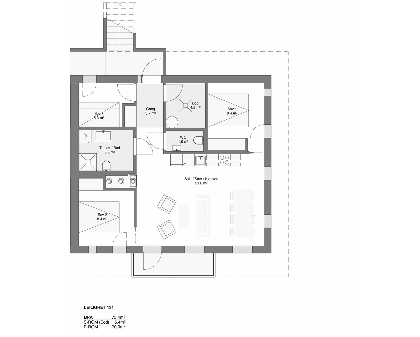 Plantegning leilighet 131, 3.etg. Galleribilde