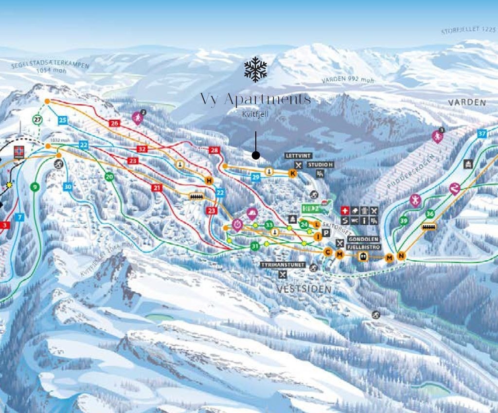 Løypekart Kvitfjell med plassering Vy Skihytter markert Galleribilde