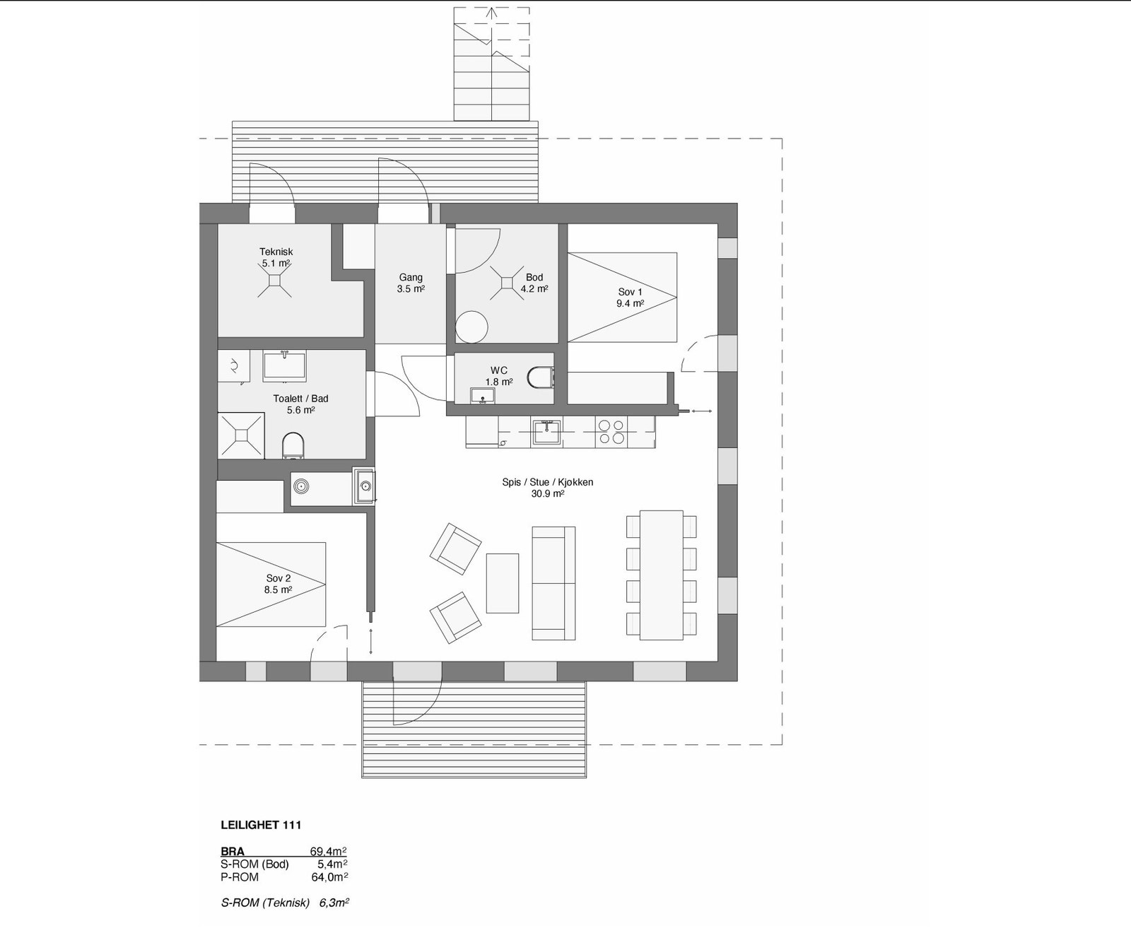 Plantegning leilighet 111, 1etg. Galleribilde