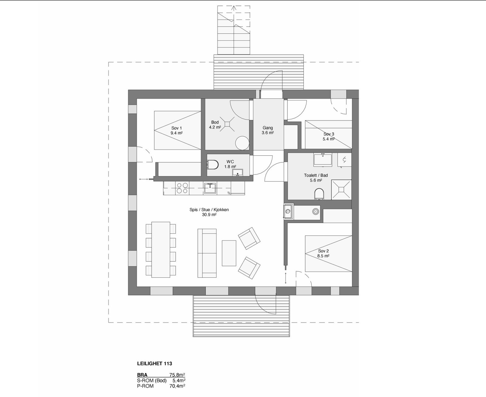 Plantegning leilighet 113, 1 etg. Galleribilde