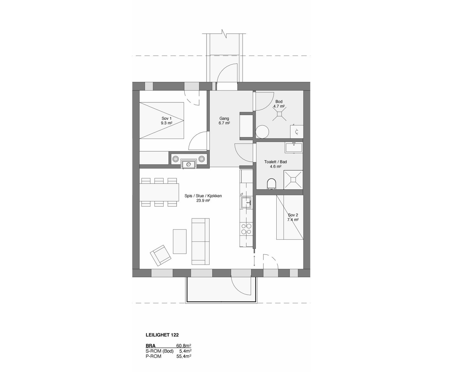 Plantegning leilighet 122, 2.etg. Galleribilde