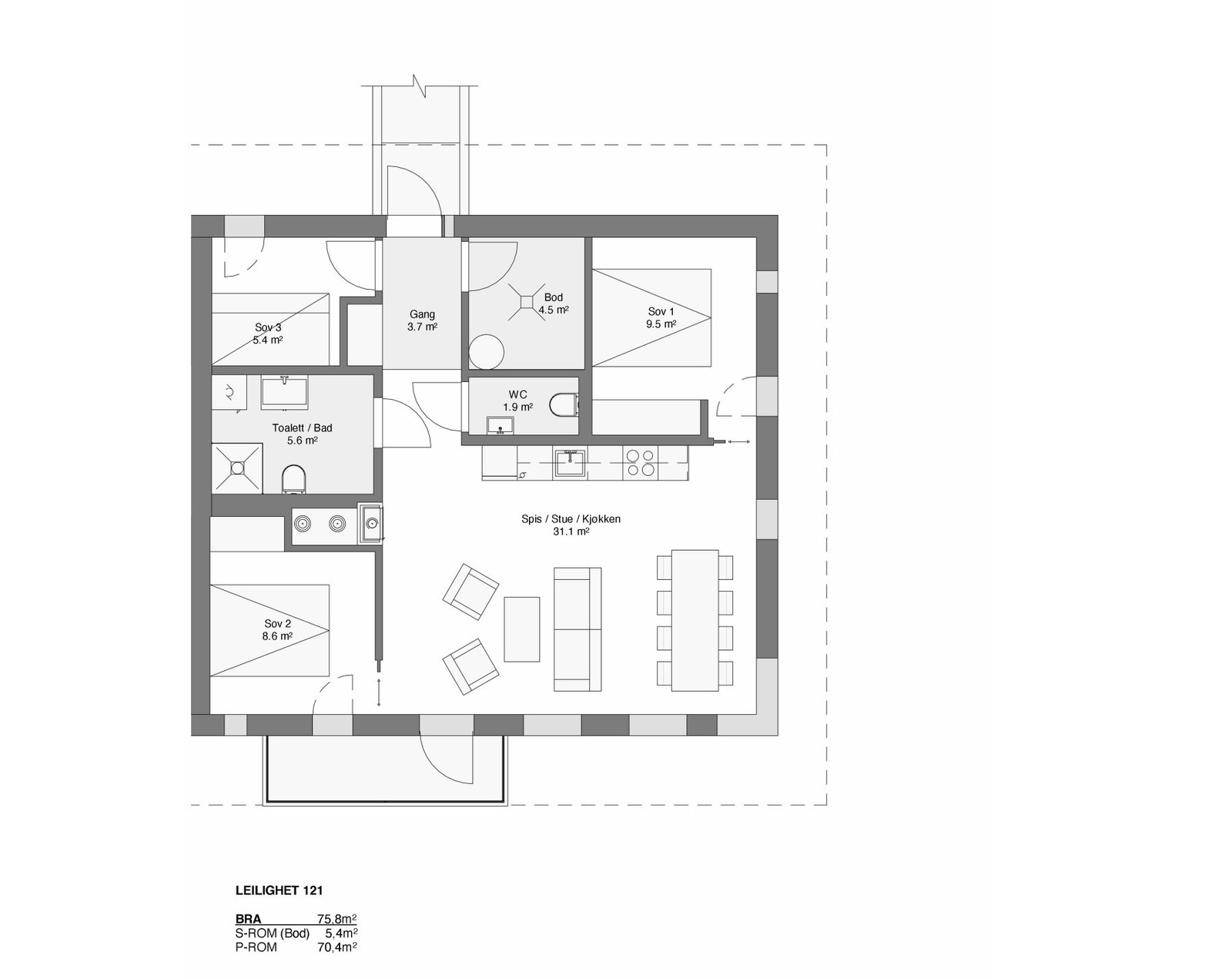 Plantegning leilighet 121, 2 etg. Galleribilde