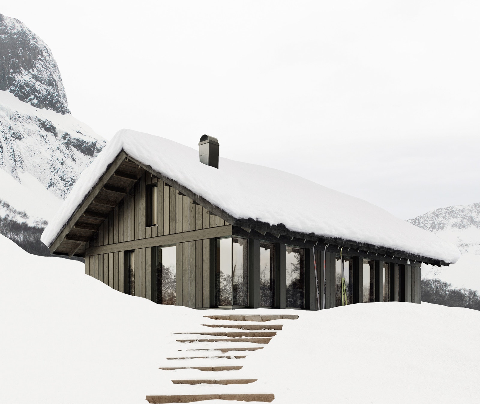 Illustrasjon av Vy19AH som er priset i annonsen. Arealeffektiv hytte. Galleribilde