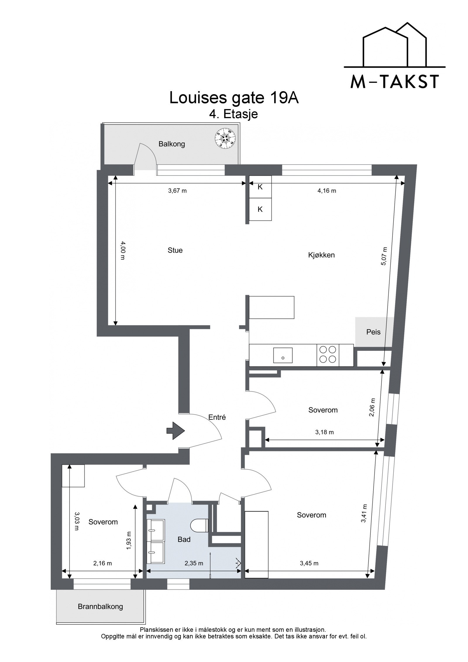 Louises gate 19A - 4. Etasje - Legg merke til vinduer i alle rom som tilfører leiligheten rikelig med naturlig lys Galleribilde