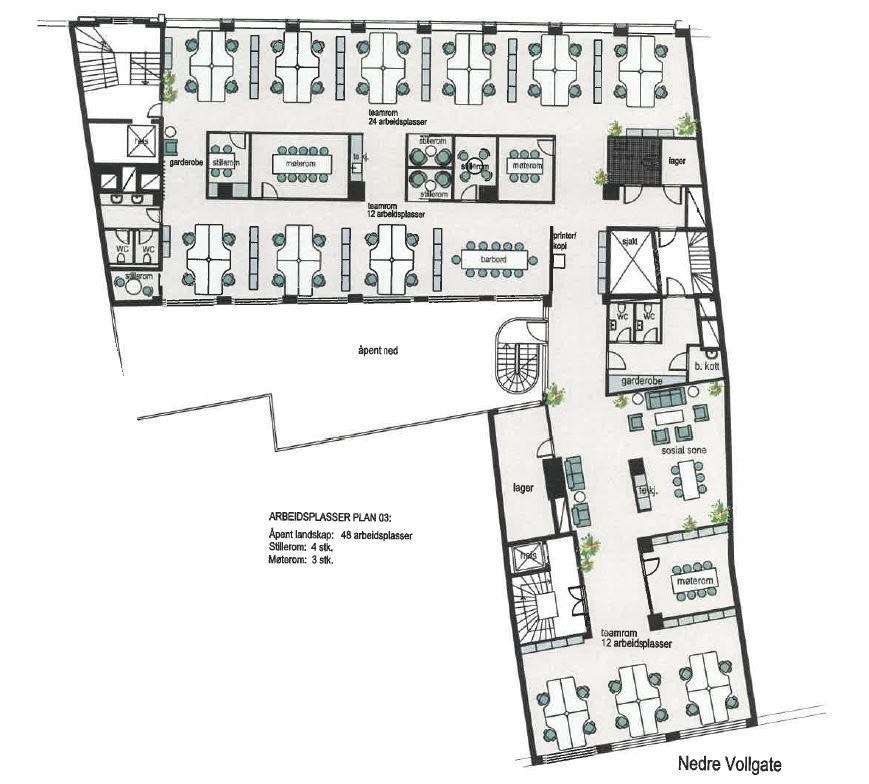 Åpent kontorlandskap for 50 arbeidsplasser, møterom, stillerom mv. Galleribilde