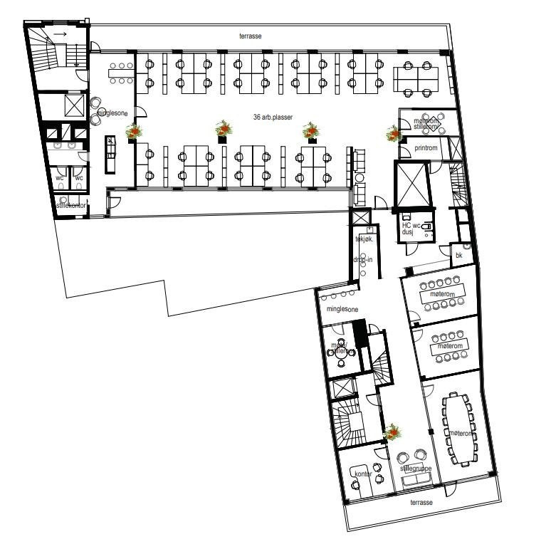 6. etg - ca 40 arbeidsplasser + tilhørende møterom, stillerom mv. Galleribilde