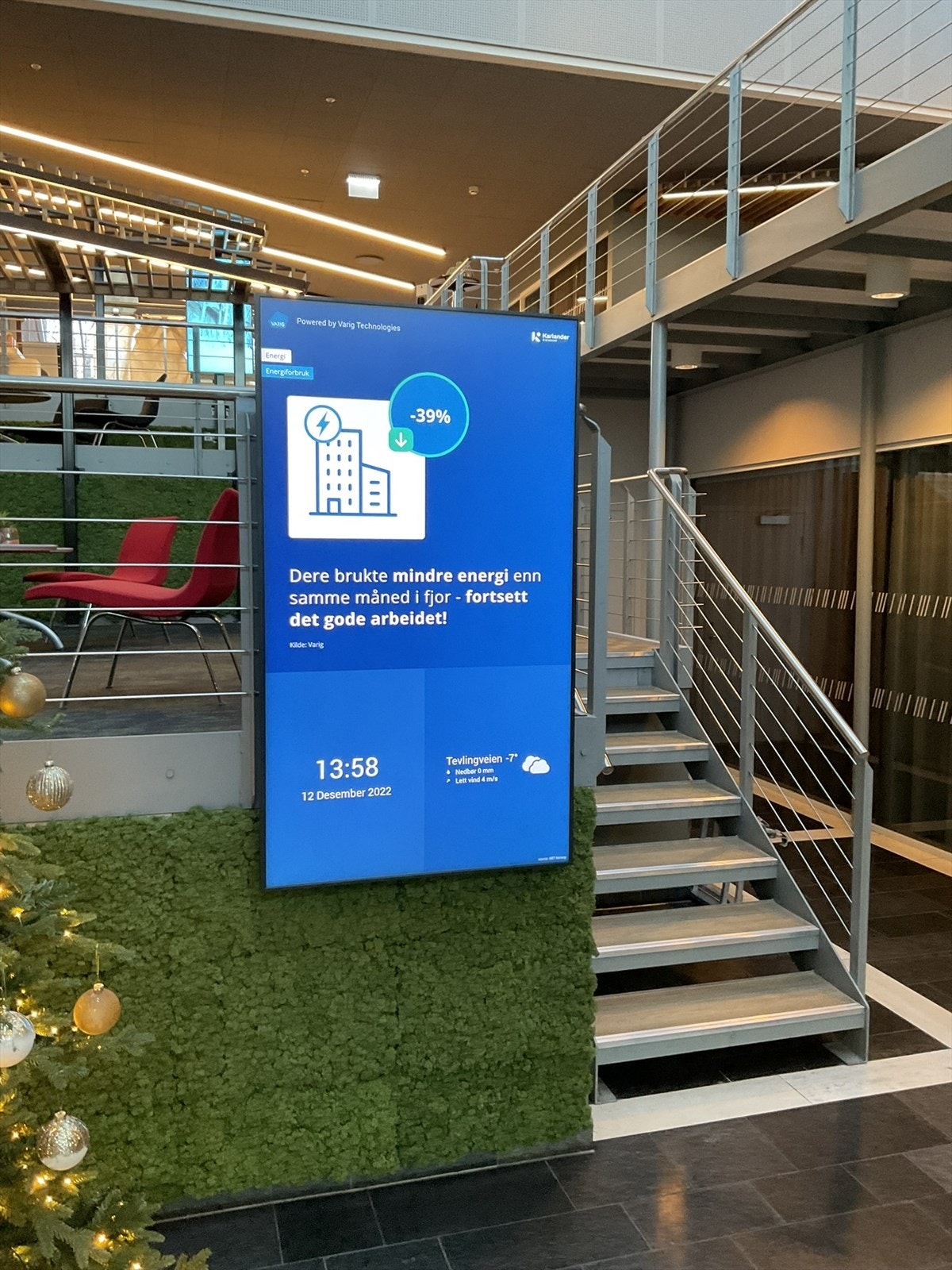God oversikt over forbruk og utslipp, og gjør at alle byggets leietakere til enhver tid kan hente ut rapporter for bærekraftstiltak, energiforbruk, CO2-utslipp m.m. Galleribilde