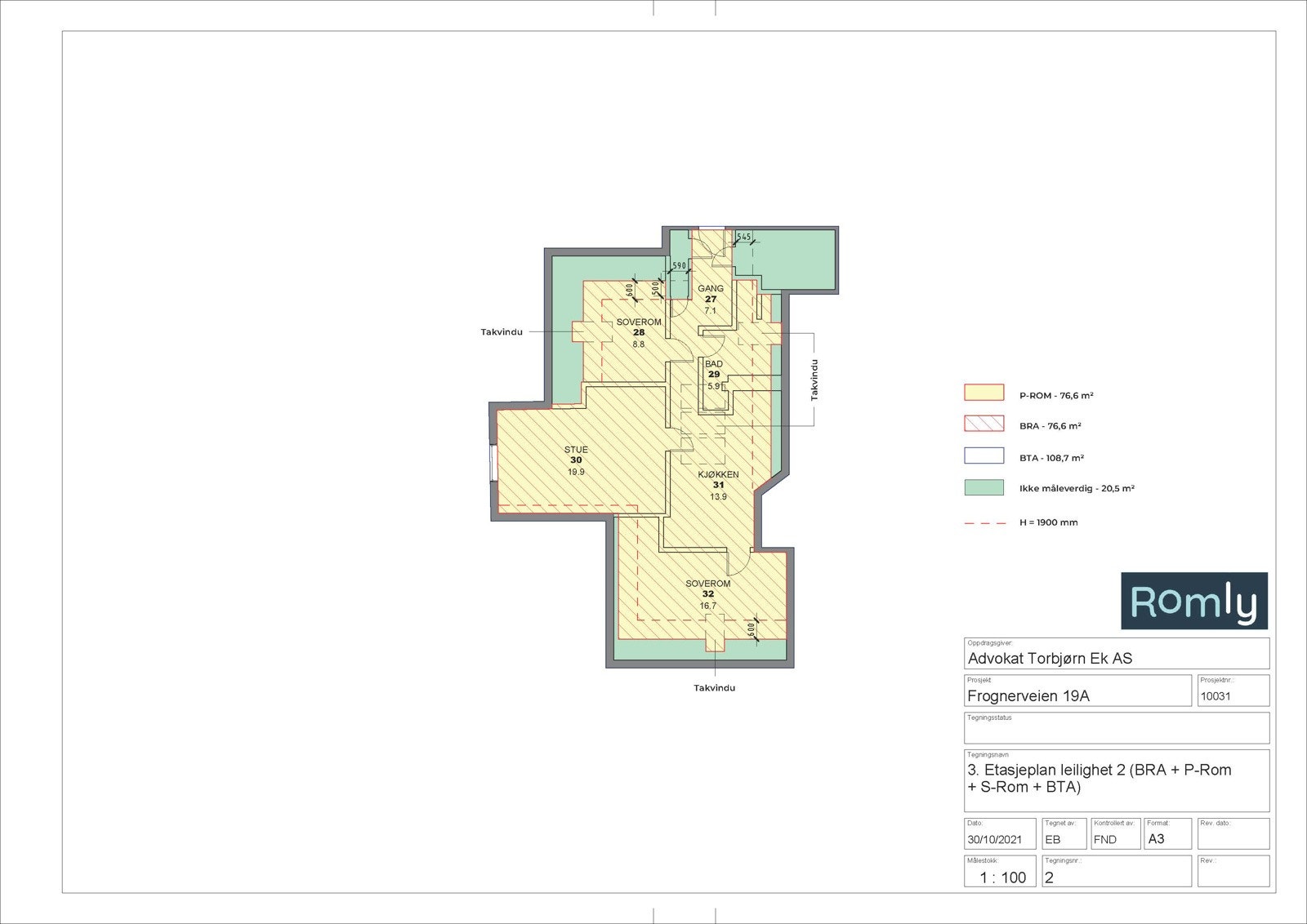 Plan 3. etasje boenhet vest Galleribilde