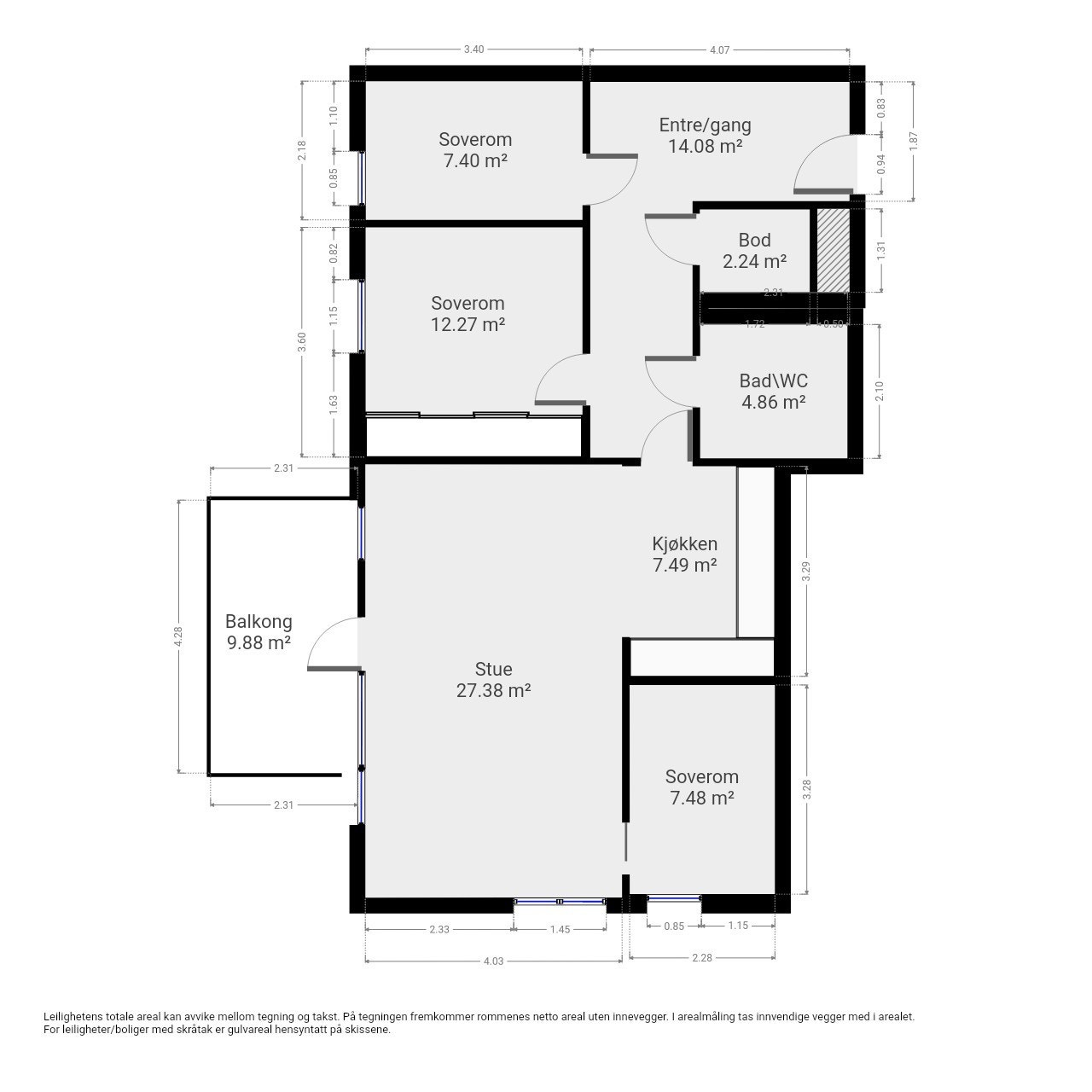 Plantegning med mål. Galleribilde
