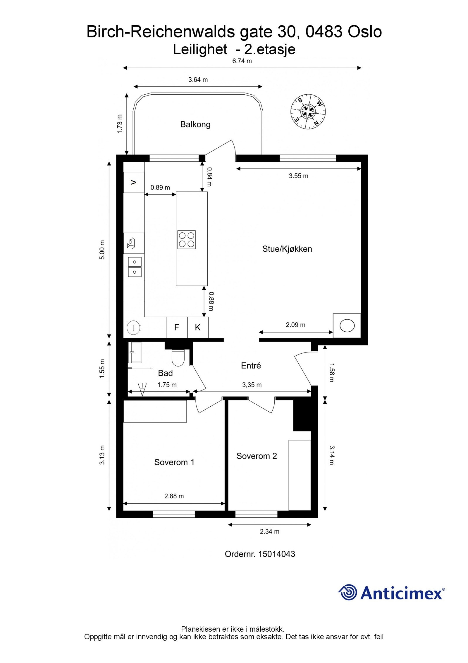 Plantegning. I tillegg disponerer leiligheten en kjellerbod på ca. 4,5m², samt en loftsbod med gulvareal på ca. 12,5m². Galleribilde
