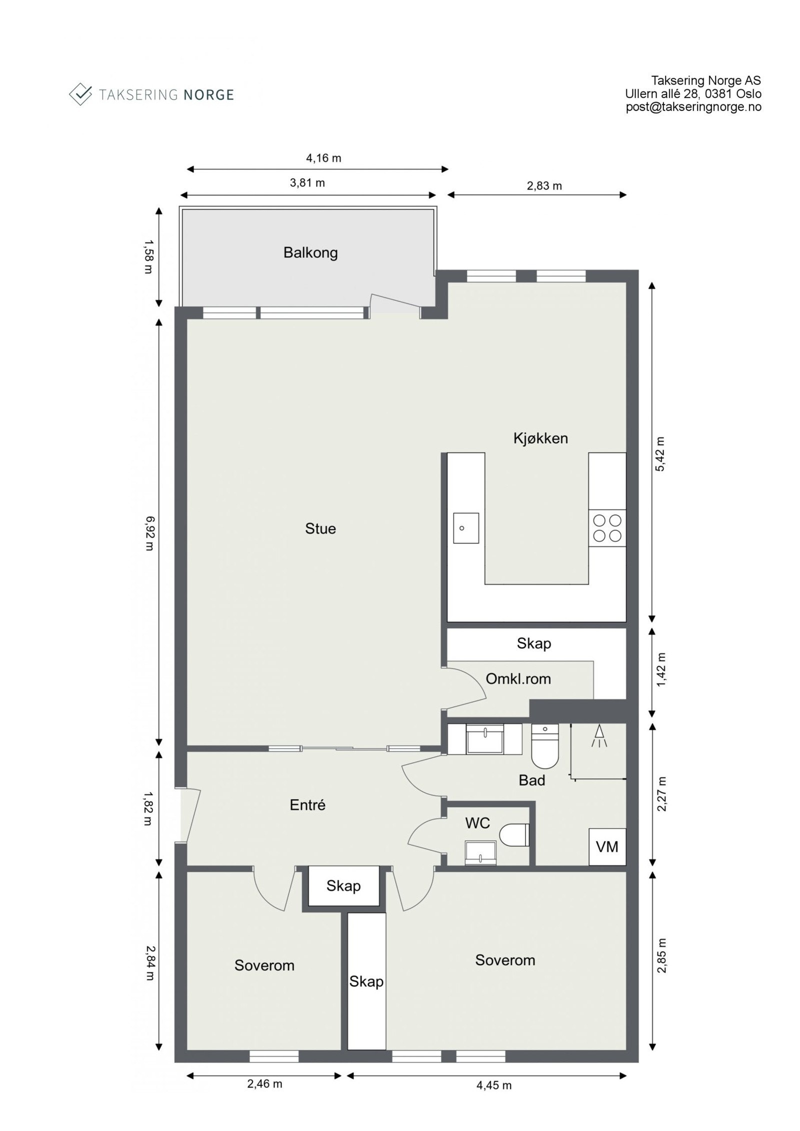Målsatt plantegning - Leiligheten ligger i 4 etasje, er gjennomgående og har heisadkomst helt fra garasje/bod og opp til leilighetsplan Galleribilde