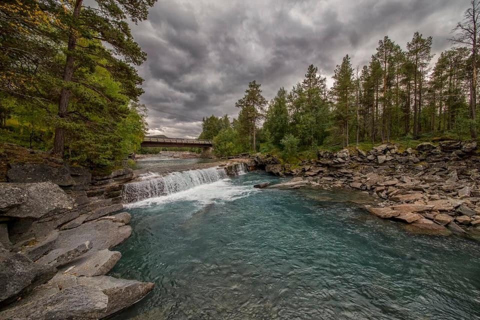 Gamfossen hvor laks og ørret går videre opp Junkerdalselva. Galleribilde