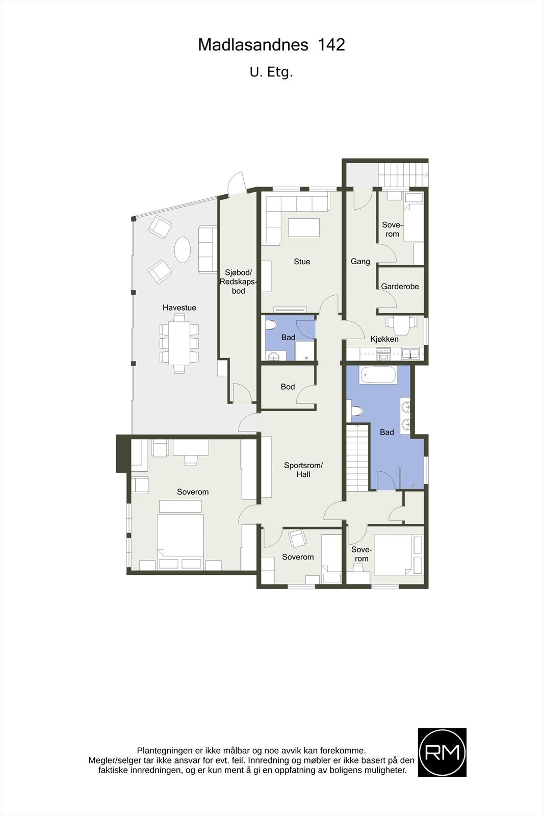 Det er søkt bruksendring for u. et. (alle rom er pt. ikke godkjent som bruk for varig opphold) Galleribilde