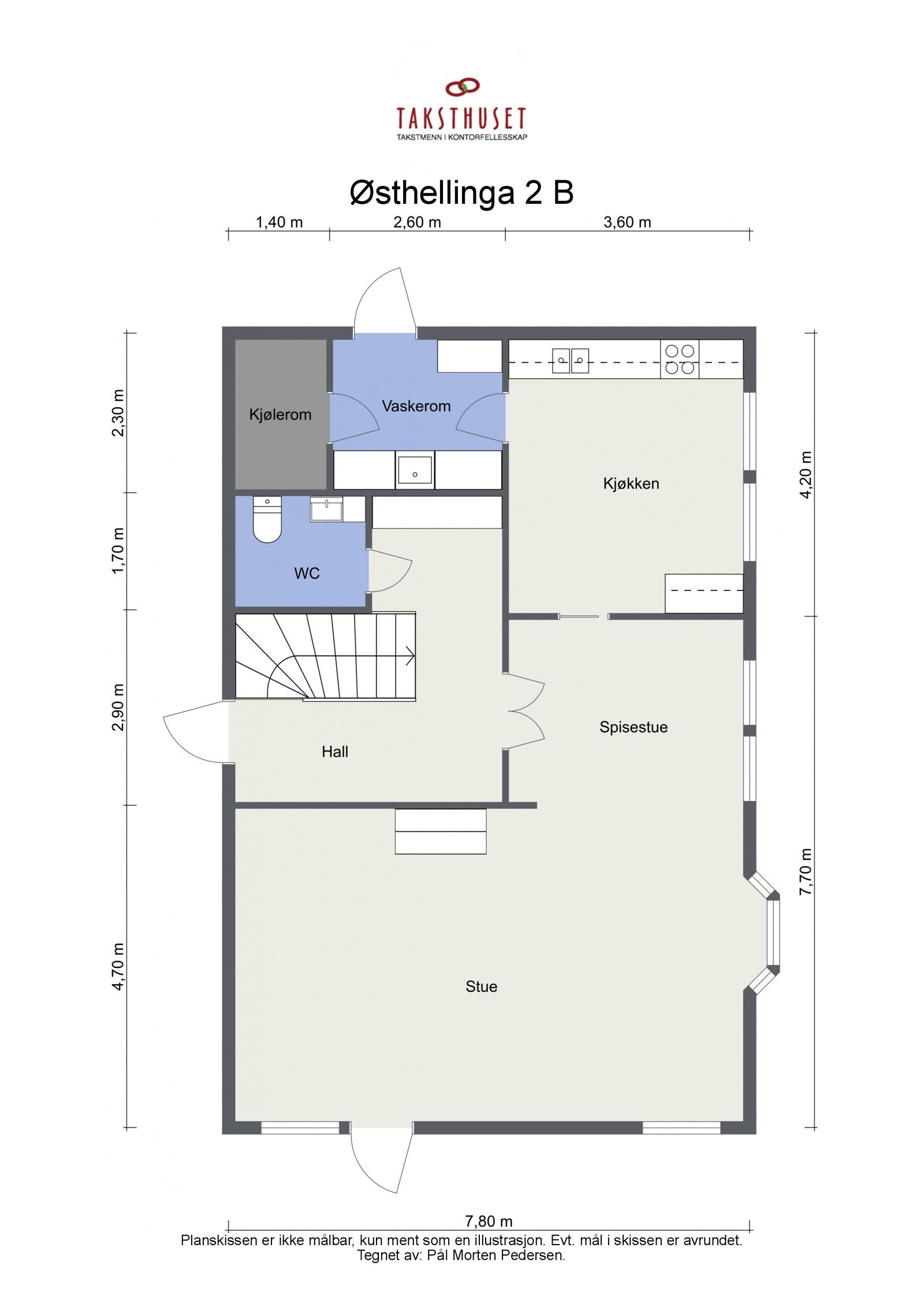1. etasje (91 kvm p-rom): Hall, gjeste-wc, kjøkken, vaskerom, kjølerom, spisestue og stue med utgang til terrasse. Galleribilde