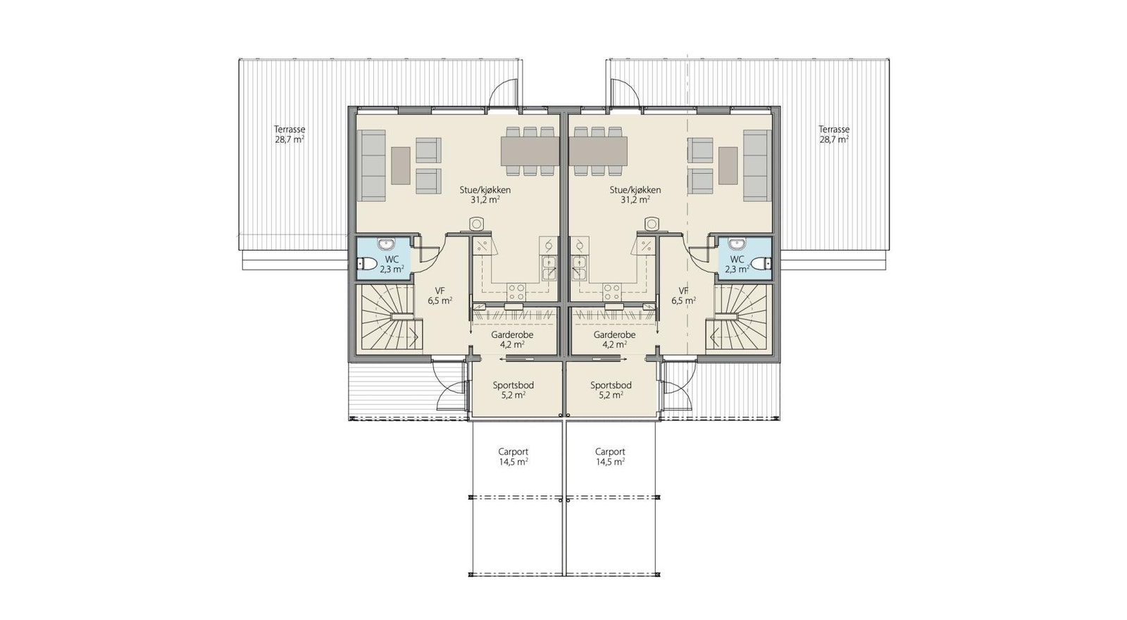 Plantegning 1. etasje - Enhet 1A ligger til høyre. Galleribilde
