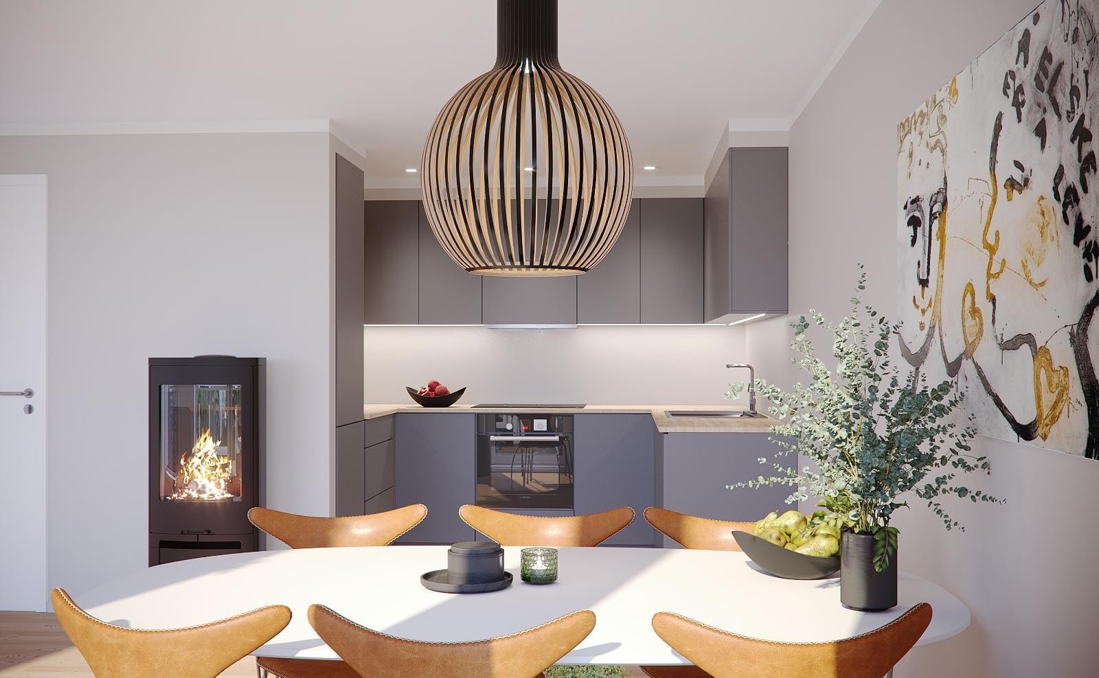 Kjøkkenet kommer fra kvalitetsleverandøren Sigdal. Kjøkkenmodell Fjell. Bildet er et illustrasjonsfoto og kan avvike fra endelig leveranse. Galleribilde