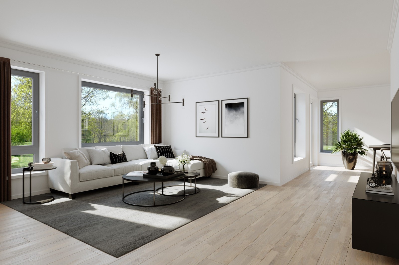 Stue i våre største leiligheter. (Illustrasjon) Galleribilde