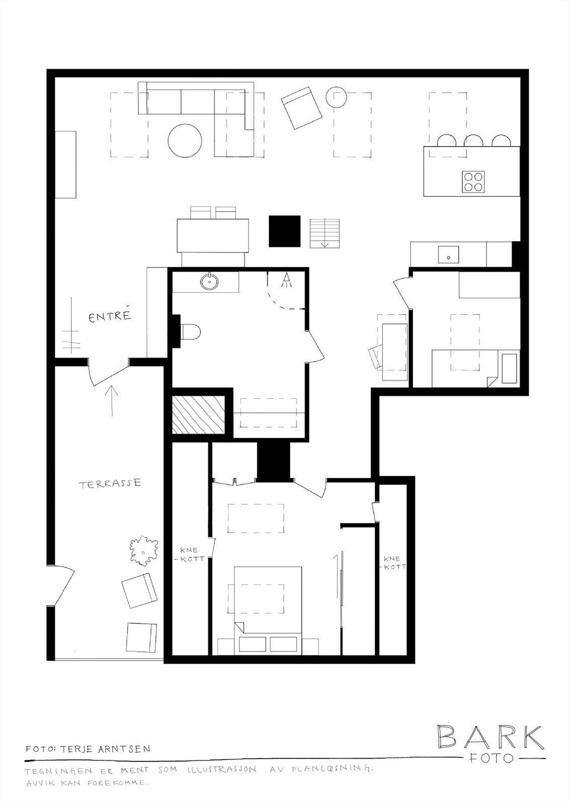 Planskisse. Legg merke til at gulvareal er på hele 105m². Galleribilde