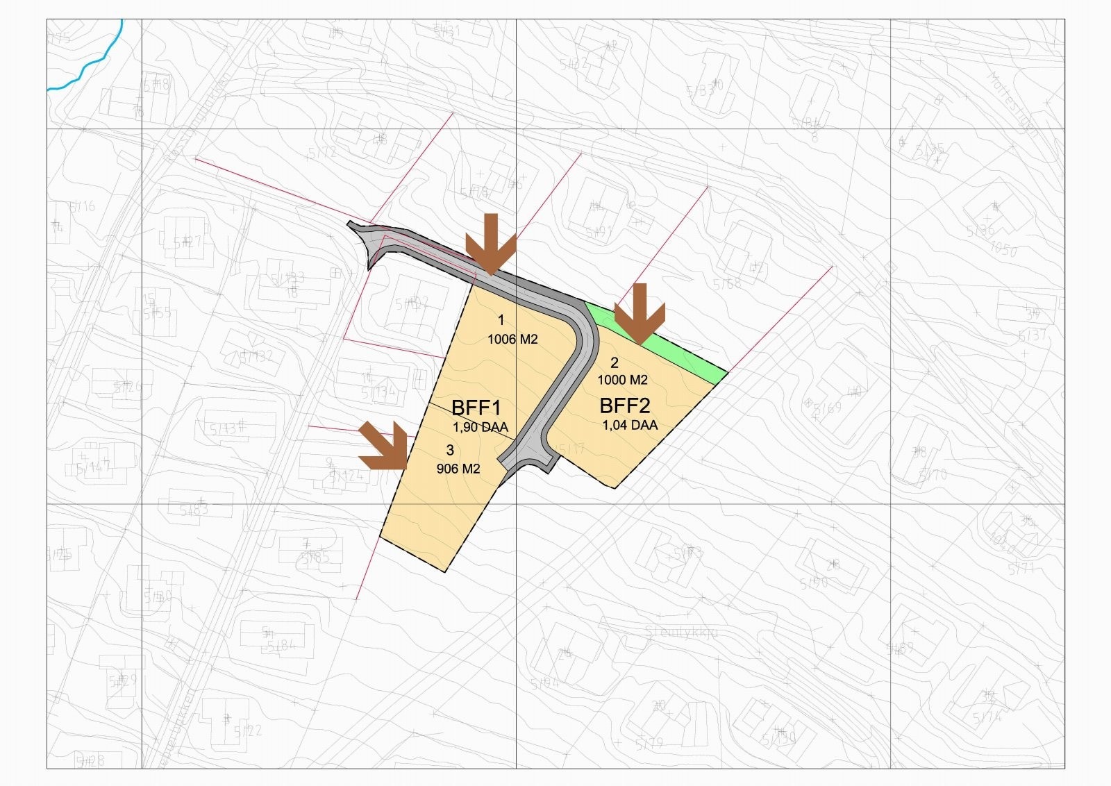 Foreslått ny veitrase som er inne til behandling i kommunen. Galleribilde