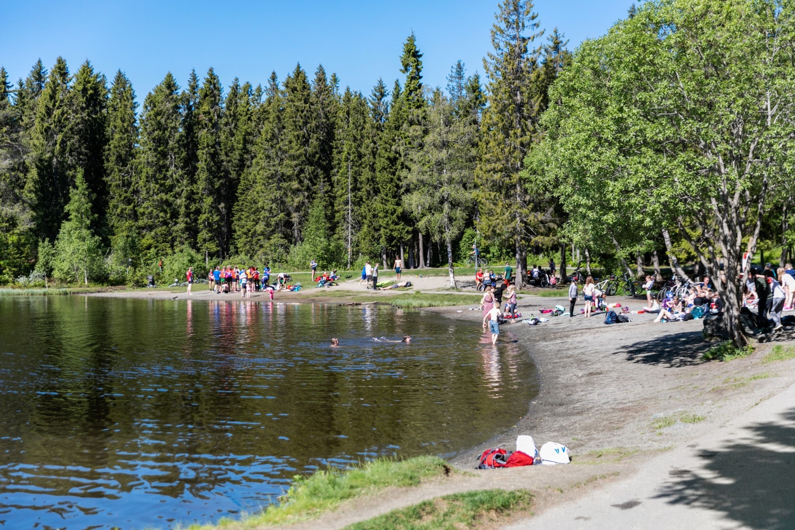 Haukvatnet ligger i få minutters gange fra boligen og er en populær destinasjon for badeglade store og små. Galleribilde