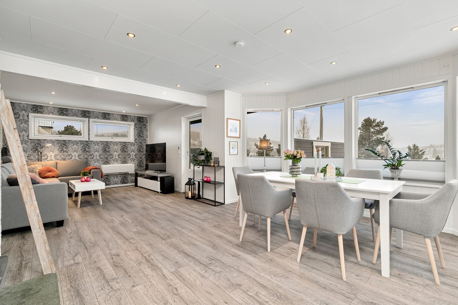 Koselig stue som har fint lysinnslipp Galleribilde