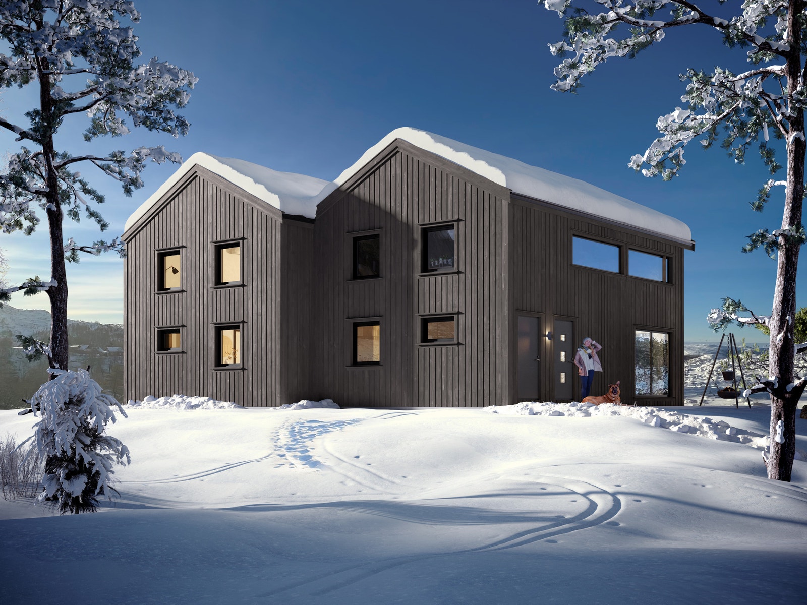 Dette er en praktisk seksjon i en dobbelhytte, med store vinduer og god plass, bl.a. 4 soverom. Fra hytten er det kort avstand til alt på Knaben! Inkludert til angrennsløypene som går rett utenfor Galleribilde