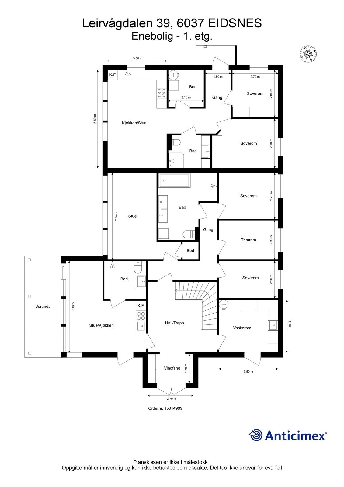 Målsatt plantegning 1. etasje Galleribilde