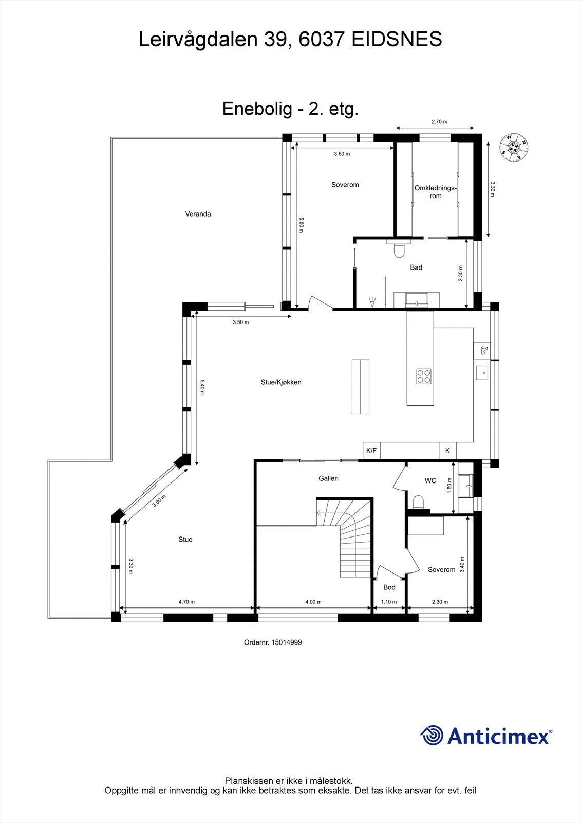 Målsatt plantegning 2. etasje Galleribilde