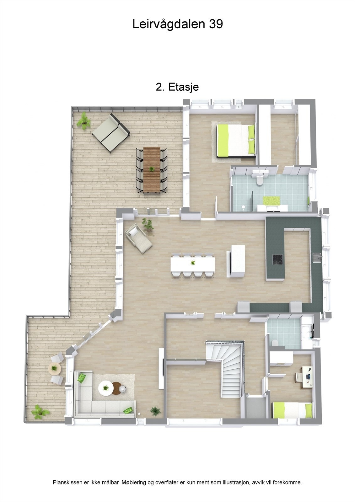 3 D plantegning 2. etasje Galleribilde