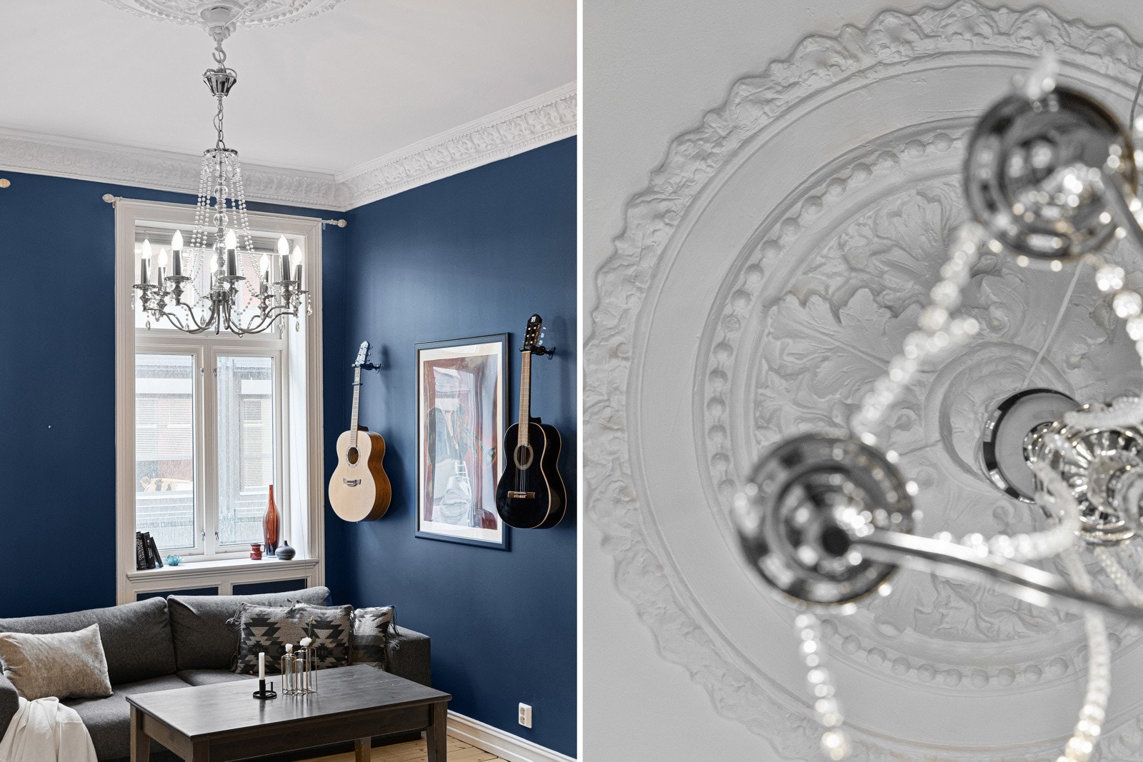 Rommene i leiligheten er meget romslige med god takhøyde, og i stuen er det god plass til en ordentlig sofa- og TV-krok. Galleribilde