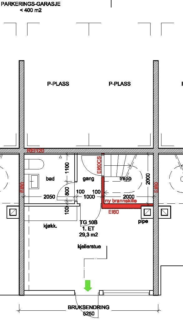 Godkjent tegning bruksendring kjeller Tromsøgata 10B Galleribilde