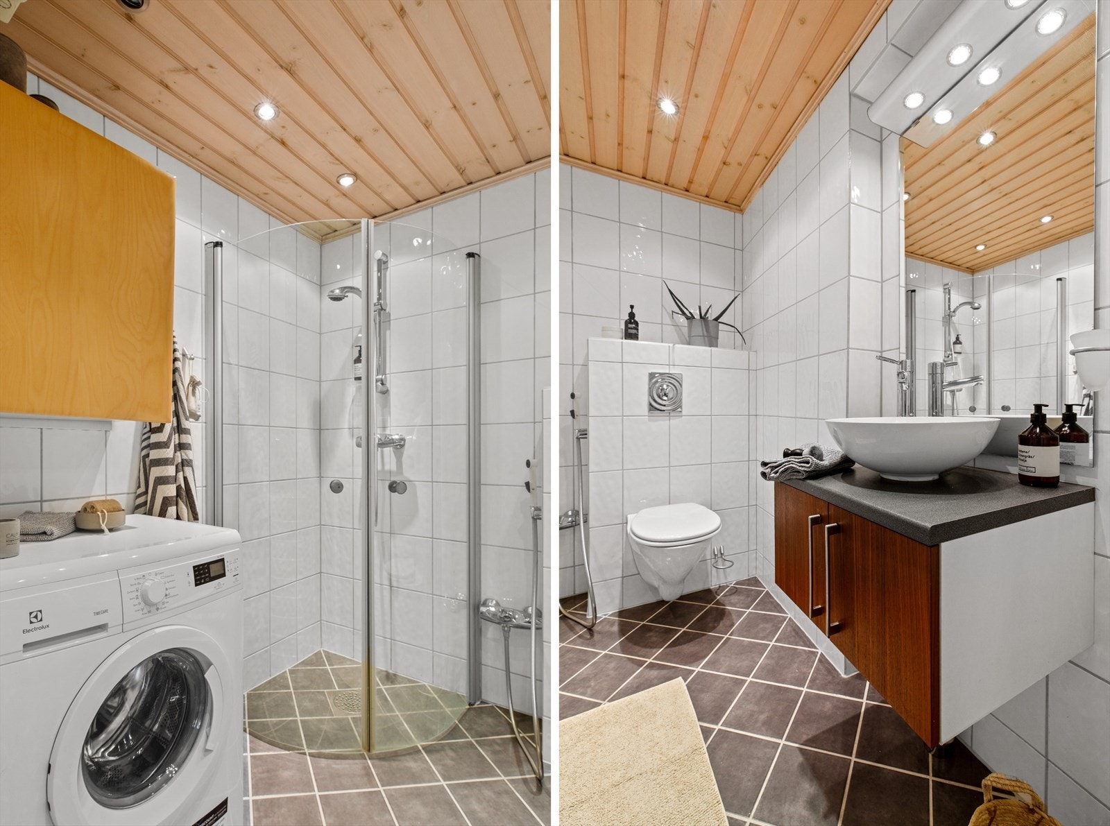 Det er downlights i himling, varme i gulv og opplegg til vaskemaskin. Galleribilde