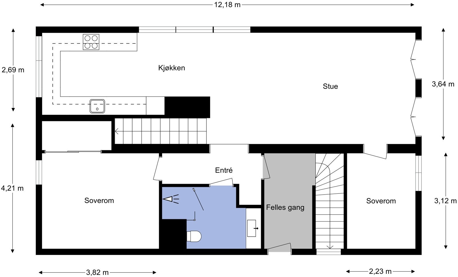 Planskisse fra takstmann. Legg merke til mål på skissen. Galleribilde