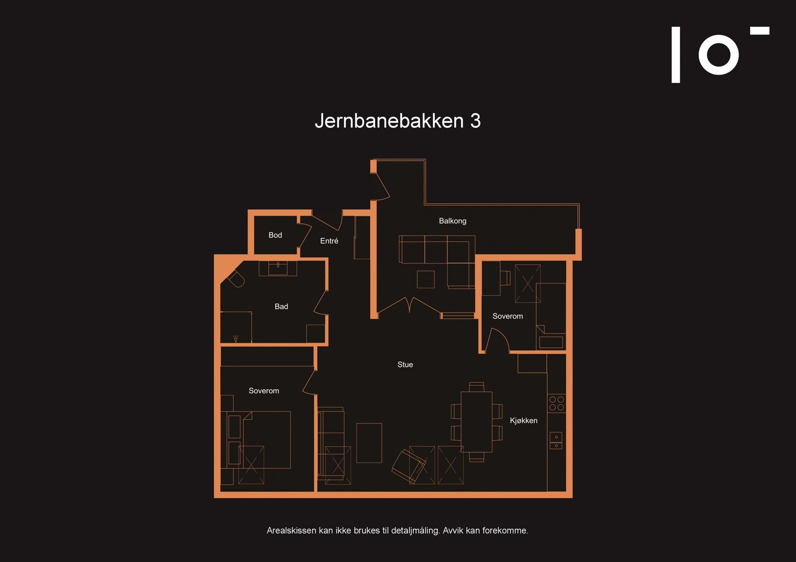 Leiligheten er opprinnelig tegnet med to soverom, og kan enkelt bygges om ved å sette opp lettvegger Galleribilde