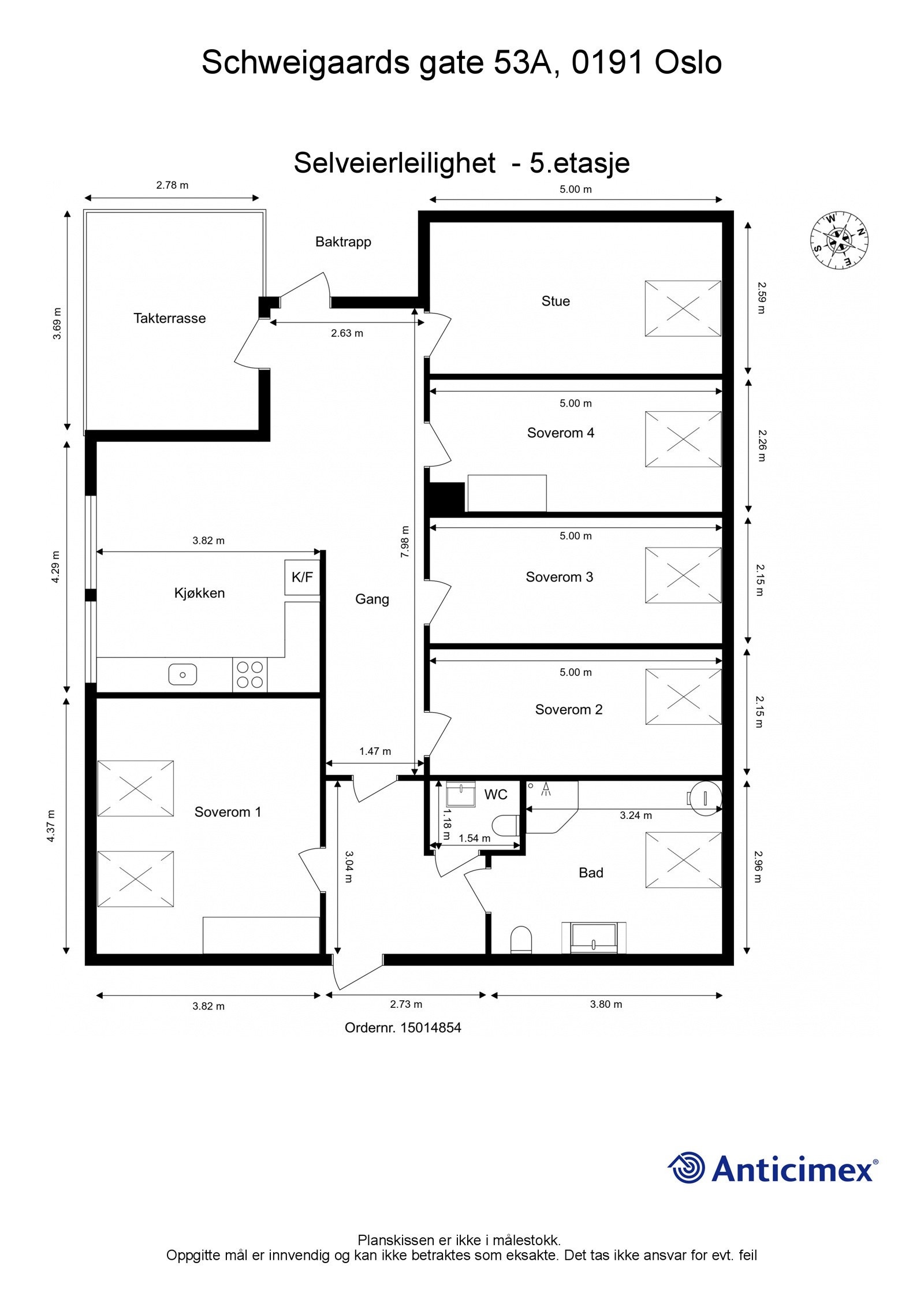 Plantegning med mål. Galleribilde