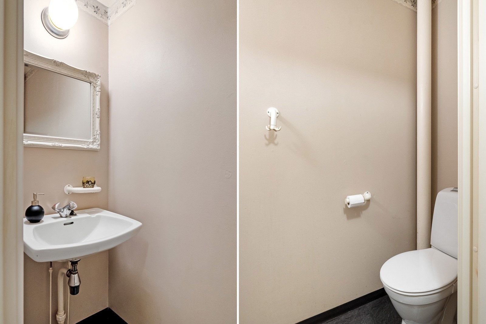 I dag har leiligheten separat toalett, men mulighetene er mange om man ønsker å slå sammen f.eks. toalett og vaskerom. Galleribilde