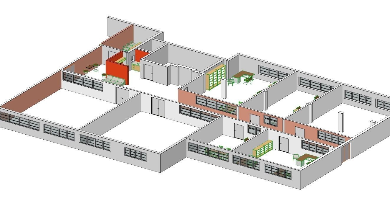 Inngang 16: Kontorfellesskap m/inngang fra gårdsplassen, 4.et. heisadkomst. 1 rom ledig 38,2 kvm. Passer til kontor, enkel produksjon og lager. Galleribilde
