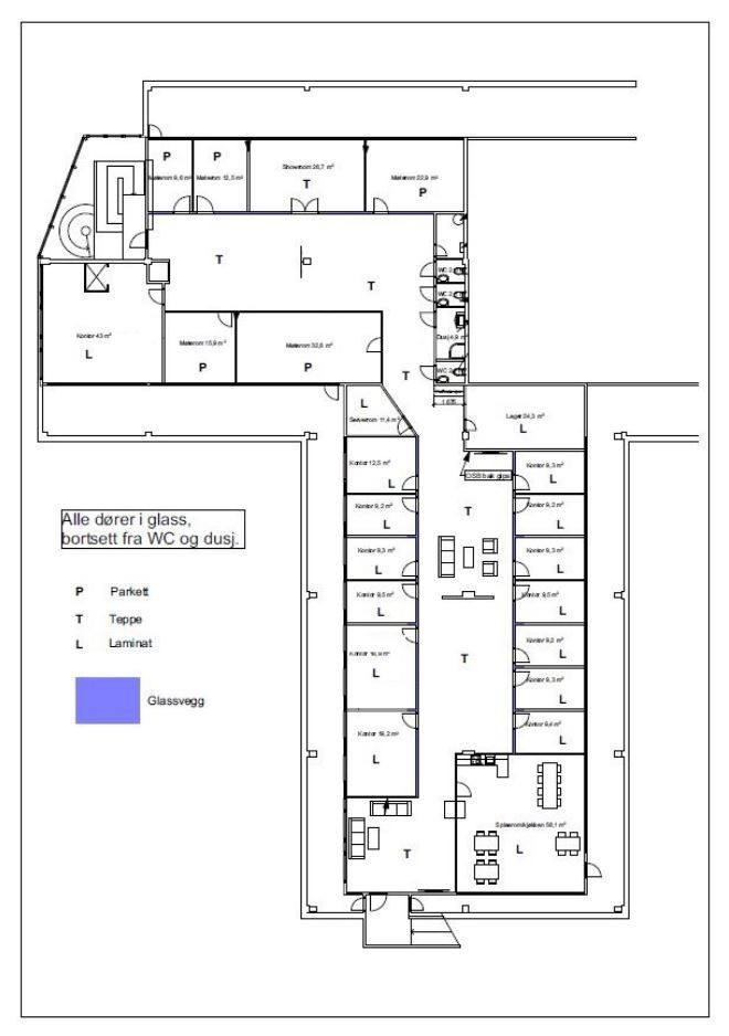 Planskisse kontor 3. etasje ca. 754 kvm