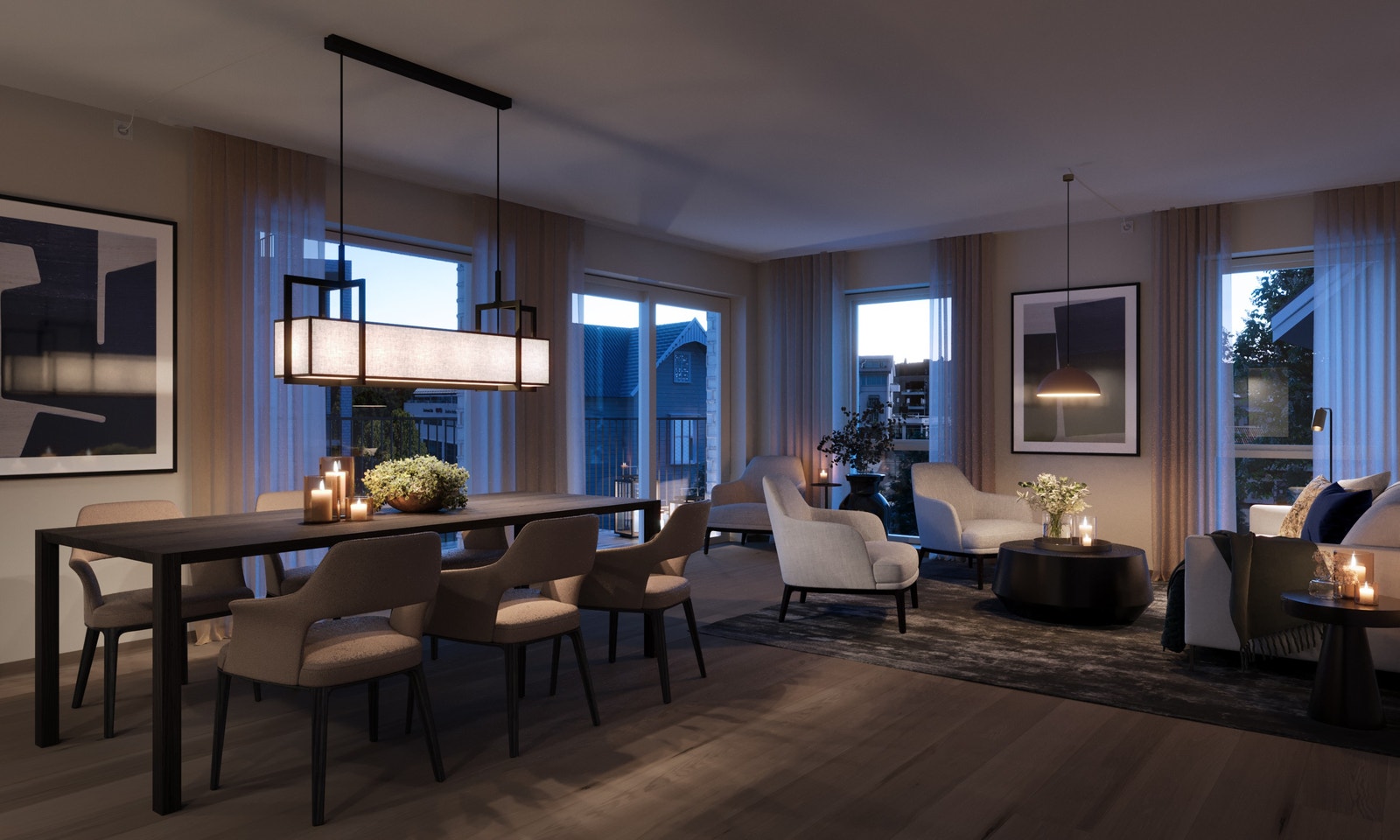 Store vinduer slipper inn lys fra 2 sider Galleribilde