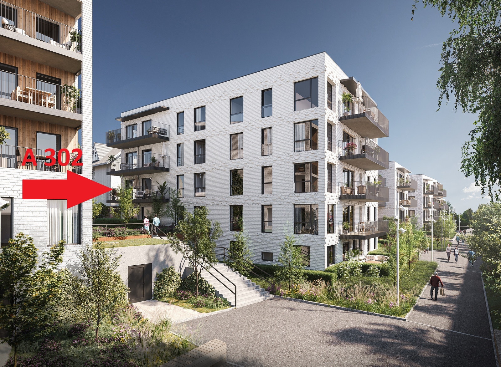 Leiligheten ligger på hjørnet med stor balkong. Galleribilde